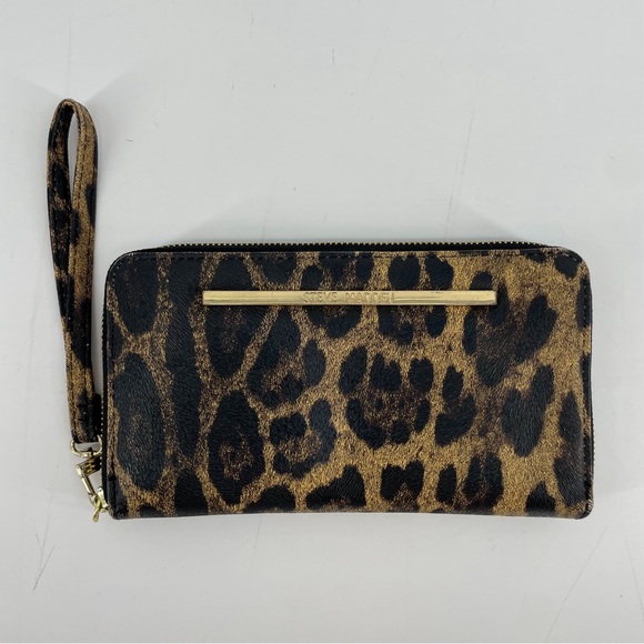 Steve Madden Wristlet Wallet Brown Leopard Animal Print Faux Leather - Picture 1 of 8